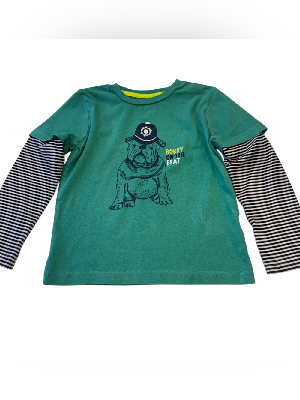 Mini Boden “Bobby on the Beat” Bulldog Striped long sleeve Tee
